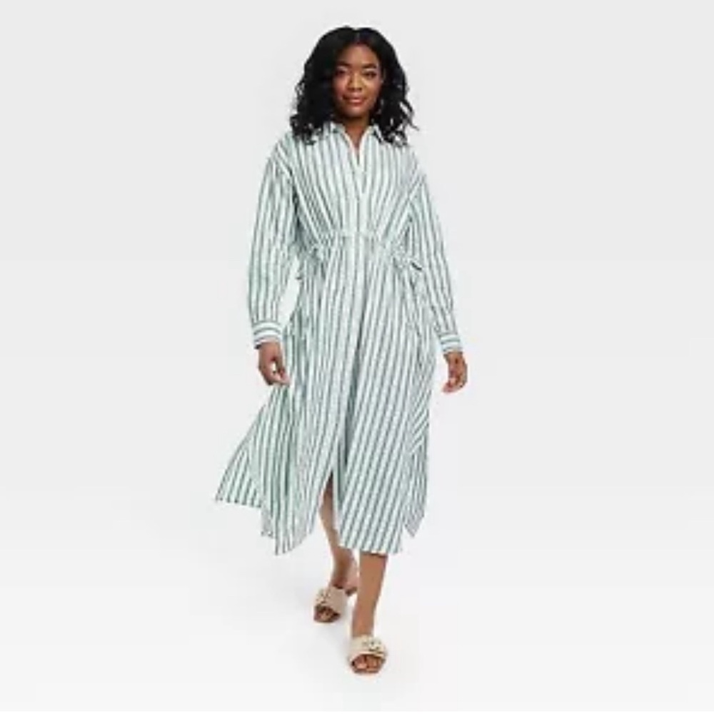 Women's Long Sleeve Cinch Waist Maxi Shirtdress - Universal Thread Green M